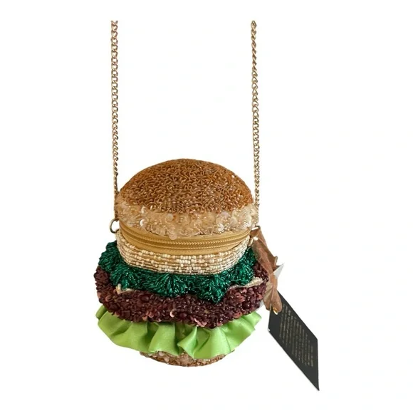 From India to You Hand Beaded Purse, Colorful Realistic Hamburger, Unique! - Picture 3 of 5